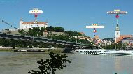 Bratislava - Most SNP (Nový most) - Bratislavská Promenáda pri Dunaji — ⑴ Bratislavský hrad — ⑵ Chrám svätého Mikuláša — ⑶ Katedrála svätého Martina