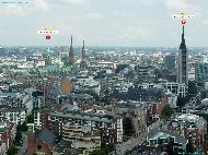 Hamburg - Rathaus et Mahnmal St. Nikolai - Vues depuis la tour de Hauptkirche St. Michaelis — ⑴ Rathaus Hamburg — ⑵ Mahnmal St. Nikolai