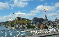 Tour Victoire - Fort de Charlemont (Citadelle de Givet) - Église Saint-Hilaire (vue depuis le Pont des Américains — ⑴ Tour Victoire — ⑵ Fort de Charlemont (Citadelle de Givet) — ⑶ Église Saint-Hilaire