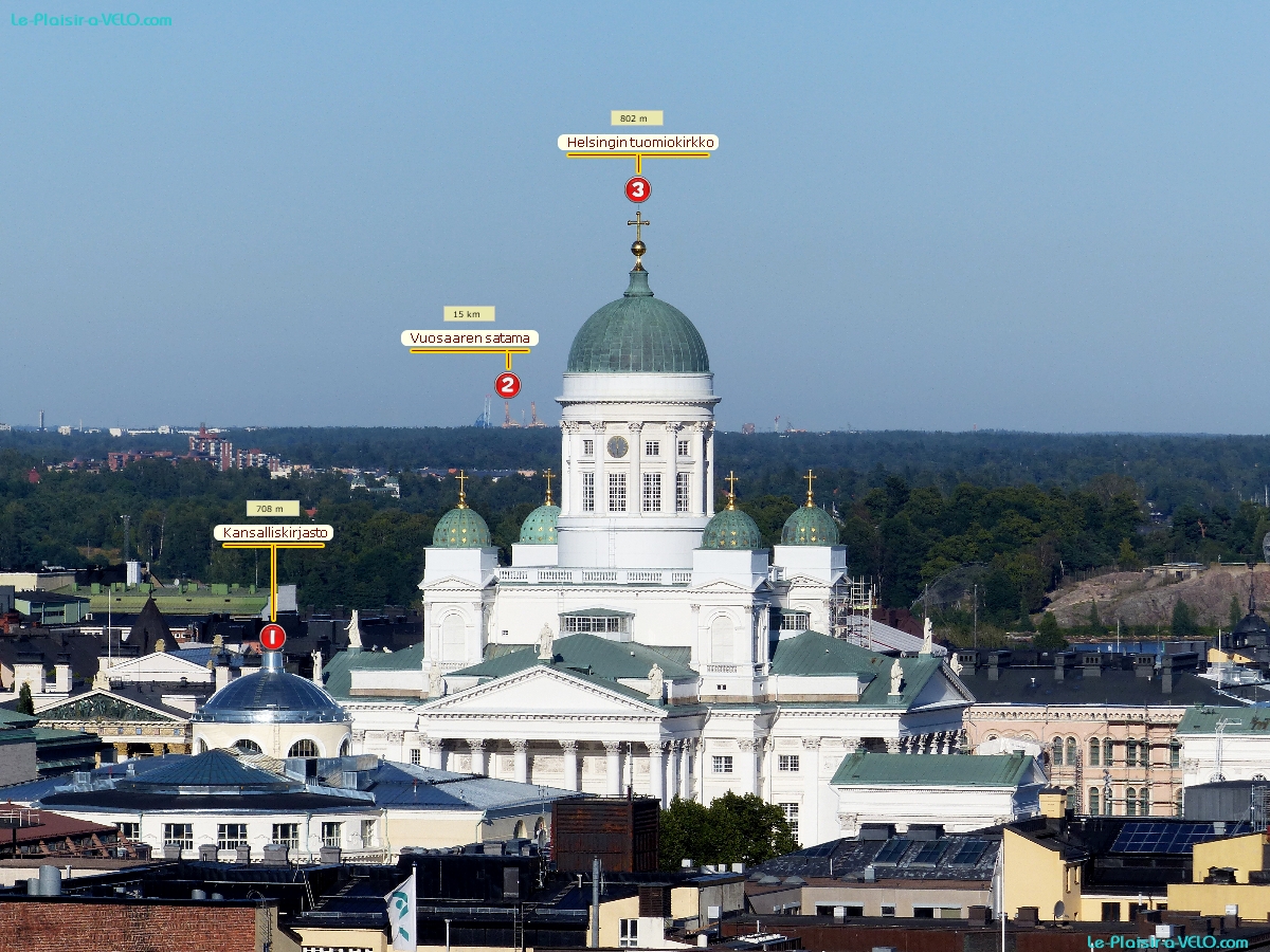 Helsinki - Solo Sokos Hotel Torni — ⑴ Kansalliskirjasto — ⑵ Vuosaaren satama — ⑶ Helsingin tuomiokirkko