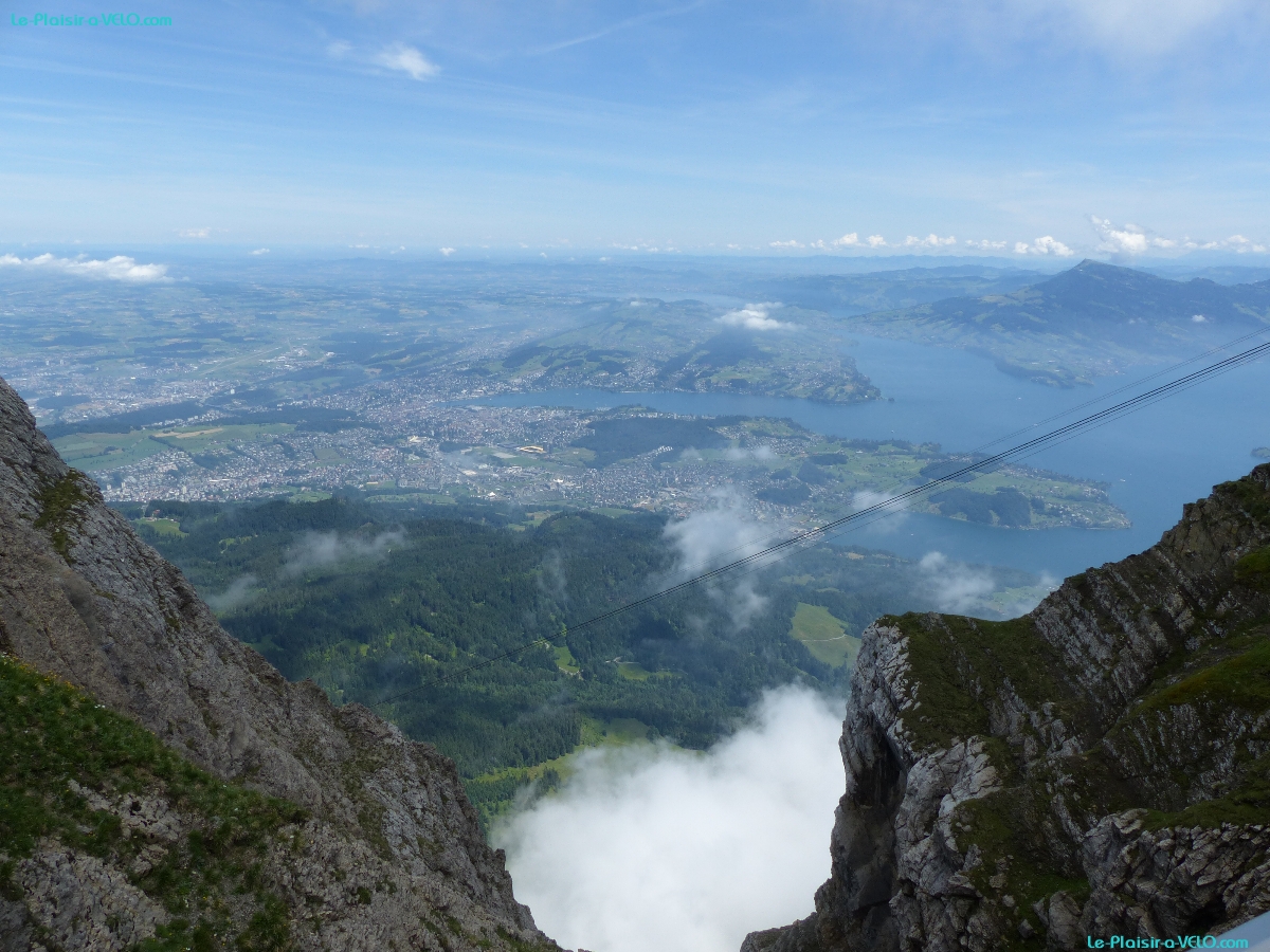 Pilatus (2100m) - Vue vers le Nord-Est sur le lac des 4 Cantons - Luzern vers la gauche — ⑴ Luzern — ⑵ Horw — ⑶ Rigi