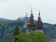 Luzern - Vue depuis la Zytturm — ⑴ Sonnenberg — ⑵ Wachtturm — ⑶ Luegislandturm — ⑷ Château Gütsch