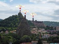 Le Puy-en-Velay - Chapelle Saint-Clair d'Aiguilhe — ⑴ Statue de Notre-Dame de France — ⑵ Église Saint-Michel d'Aiguilhe — ⑶ Cathédrale Notre-Dame-du-Puy